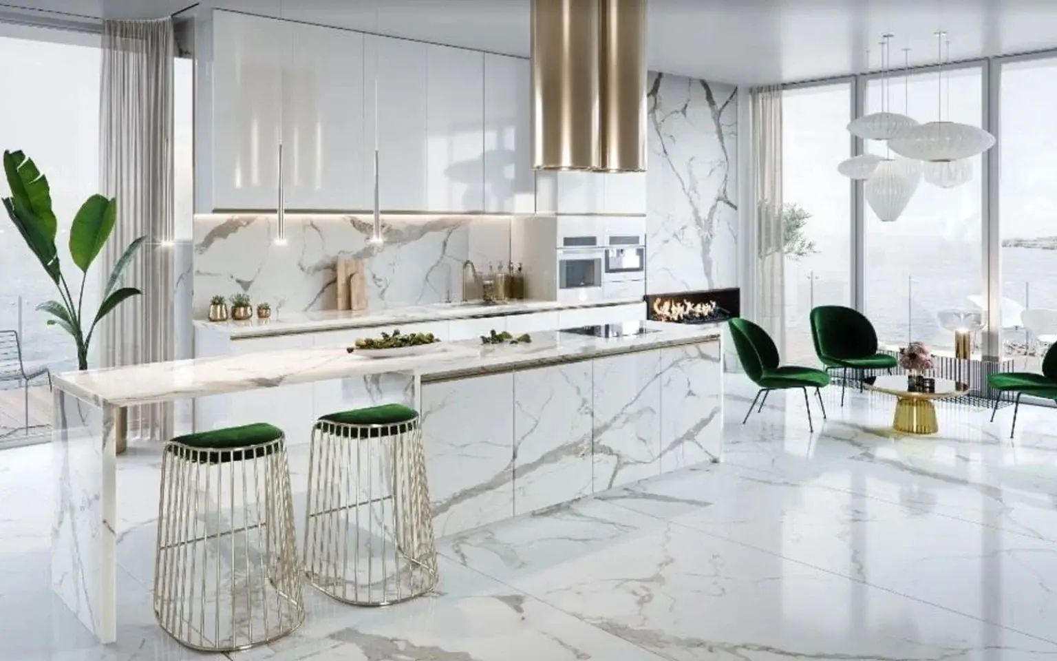 luxury kitchen with porcelain slabs | Karamia Designs