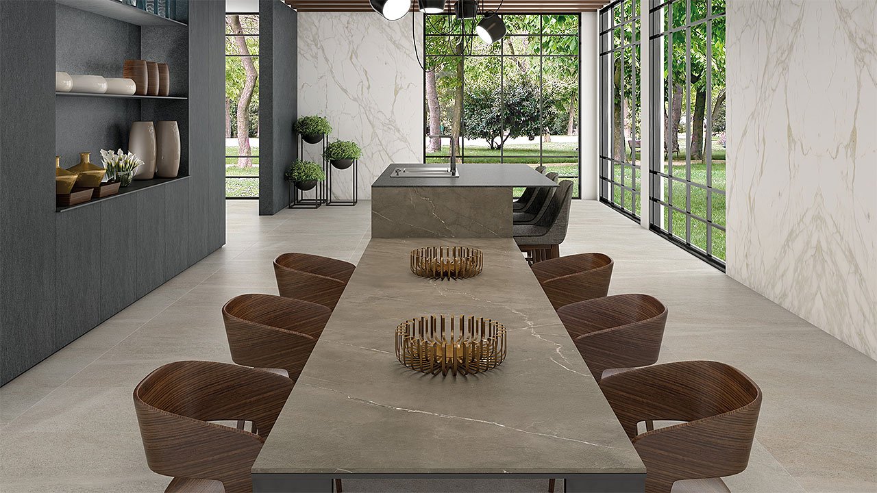 A large table with chairs around it in a room.